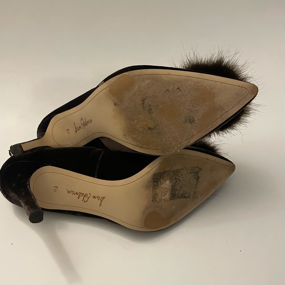Sam Edelman Dark Brown Velvet Heels with Pom Pom - Picture 3 of 6